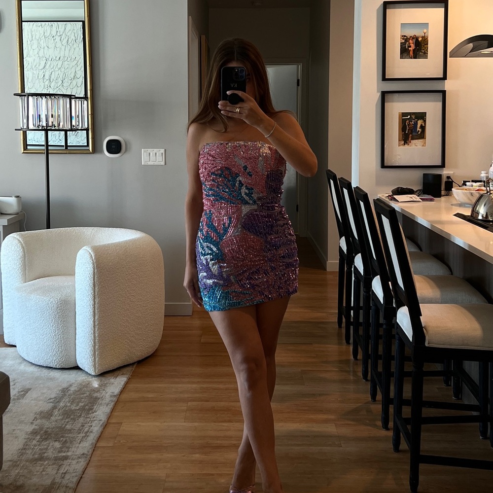 Retrofete Heather sequin Coral Strapless Mini Dress